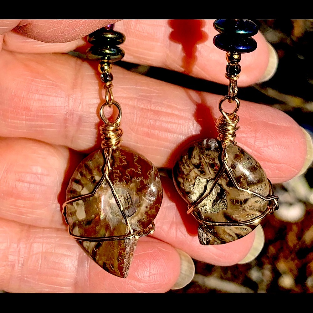 Polished Ammonite Dangle Earrings - Picture 7 of 16